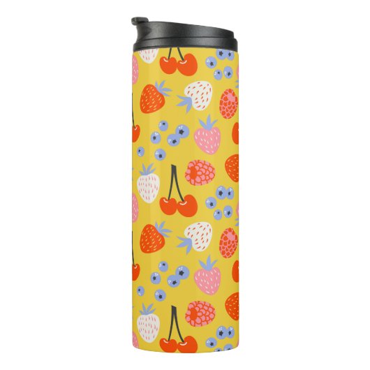 Helles, farbenfrohes Berry Frucht Muster Thermosbecher (Nach rechts gedreht)
