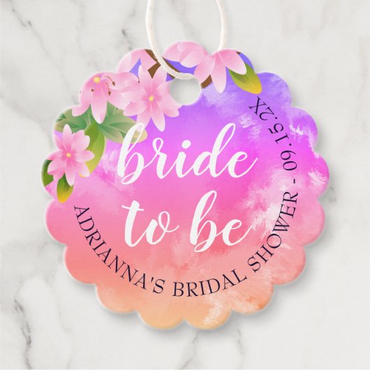 Helles, farbenfrohes Brautparty "Bride to Be" Geschenkanhänger (Vorderseite)