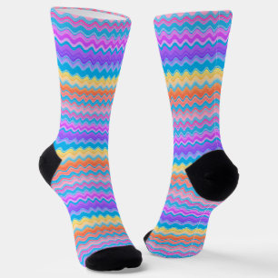 Helles, farbenfrohes, mehrfarbiges Wavy Zigzag-Mus Socken