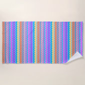 Helles, farbenfrohes, mehrfarbiges Wavy Zigzag-Mus Strandtuch (Vorderseite)