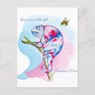 Helles, farbenfrohes Wasserfarben-Chamäleon und Bi Postkarte