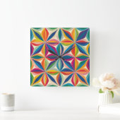 Helles, farbiges abstraktes Blumenmuster Quadratische Wanduhr (Zuhause)