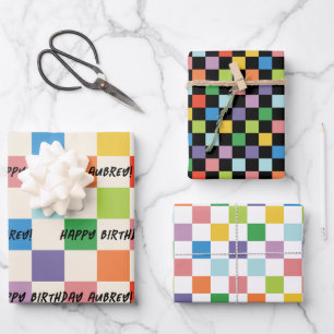 Helles, farbiges Checkerboard - Custom Geburtstag Geschenkpapier Set