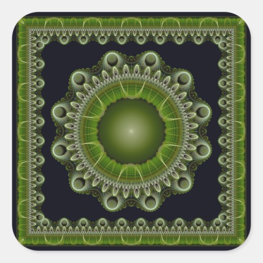 Helles, farbiges Fraktal Mandala Quadratischer Aufkleber (Vorderseite)