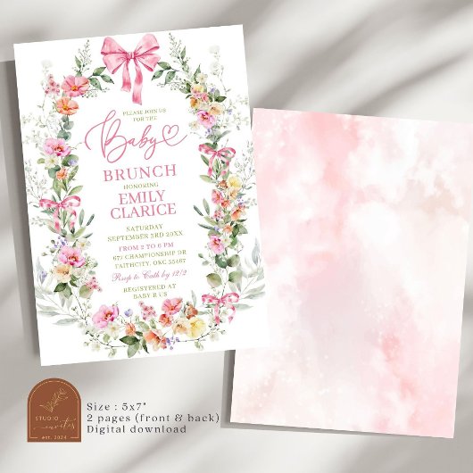 Helles, farbiges Frühlingsfloral Girl Baby Brunch Einladung