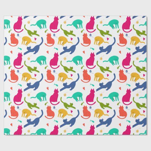 Helles, farbiges Katzenmuster und Garnmuster Geschenkpapier (Flach)