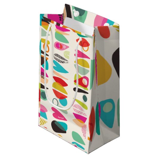 Helles, farbiges Muster Kleine Geschenktüte (Vorderseite Schrägansicht)