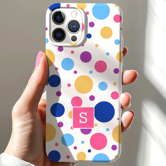 Helles farbiges Polka Dots Muster Monogramm Case-Mate iPhone Hülle