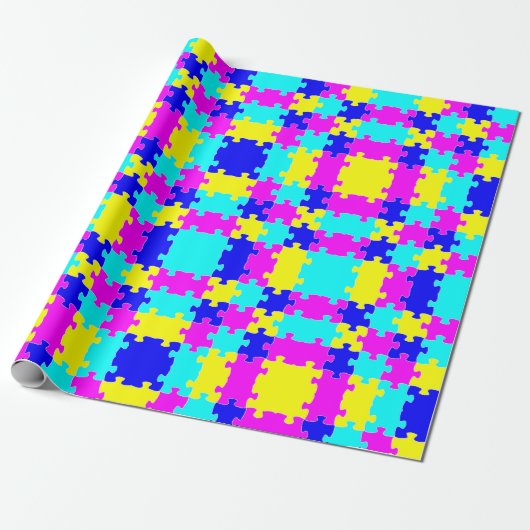 Helles, farbiges Puzzle Pink Blue & Yellow Geschenkpapier (Ungerollt)