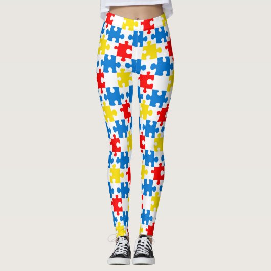 Helles, farbiges Puzzlespiecmuster Leggings (Vorderseite)