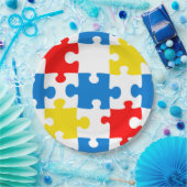 Helles, farbiges Puzzlespiecmuster Pappteller (Party)
