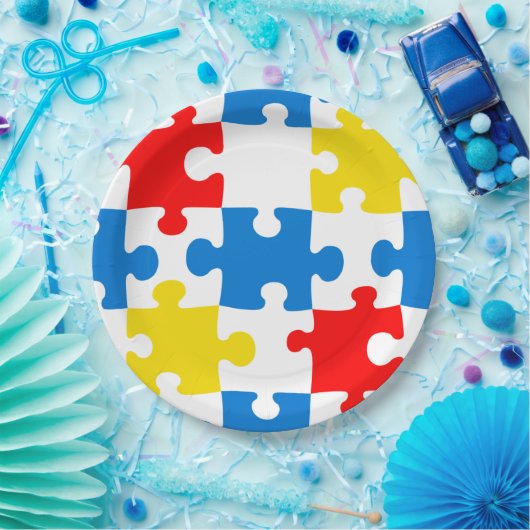 Helles, farbiges Puzzlespiecmuster Pappteller (Party)