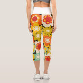 Helles, farbiges Retro-Niedliches Blumenmuster Capri Leggings (Rückseite)