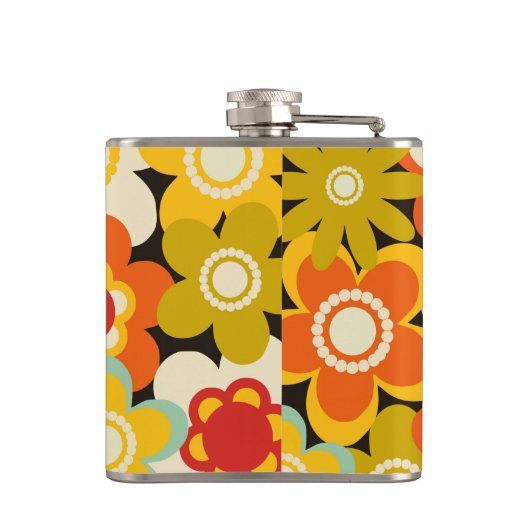 Helles, farbiges Retro-Niedliches Blumenmuster Flachmann (Rückseite)