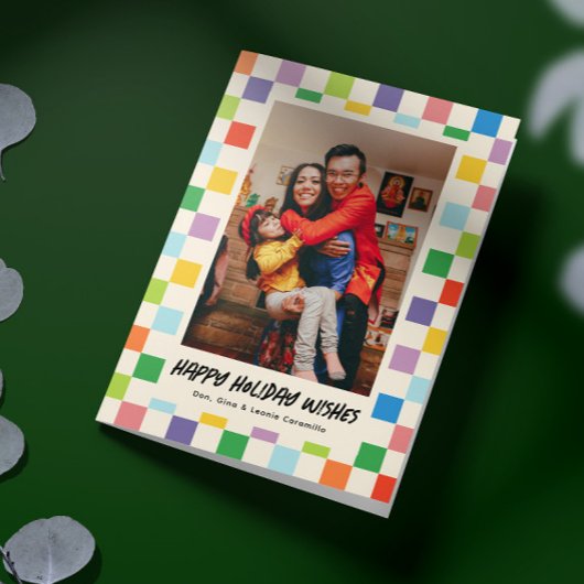 Helles farbiges Schachbrett Faltes Foto Urlaub Karte