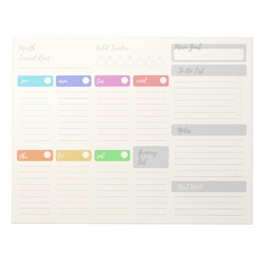 Helles, farbiges Wochenplaner Notepad Notizblock (Vorderseite)