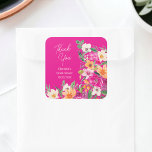 Helles, fett formatiertes Brautparty von Blume Quadratischer Aufkleber<br><div class="desc">Mit dieser eleganten,  hellen und kühlen,  modernen Sommer-Blume-Illustration im Frühjahr mit hübscher,  übergroßer Blume und Pinsel-Script-Brautparty bedanken Sie sich für Aufkleber mit einer modernen Kalligraphie Typografie mit leuchtenden Neonfarben,  Orange,  Grün und Gelb auf Neonrosa</div>