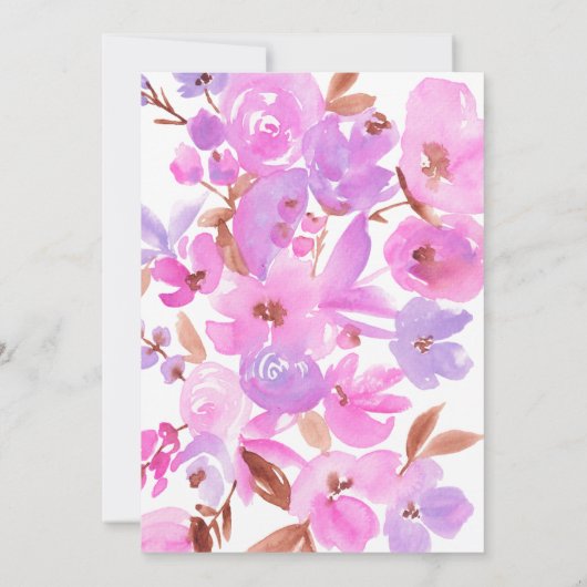 Helles, fett rosa lila blumengeschmücktes Brautpar Einladung (Rückseite)