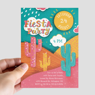 Helles Fiesta Party. Cactus tacos und Tequila Einladung