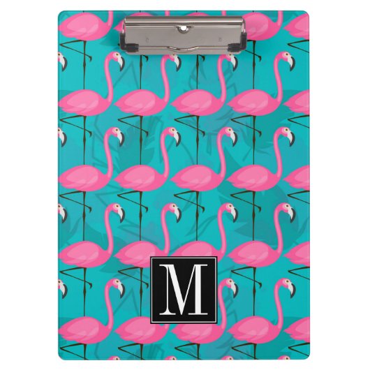 Helles Flamingo-Muster | addieren Ihre Initiale Klemmbrett (Vorderseite)