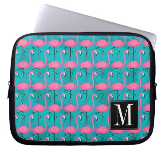 Helles Flamingo-Muster | addieren Ihre Initiale Laptopschutzhülle (Vorderseite)