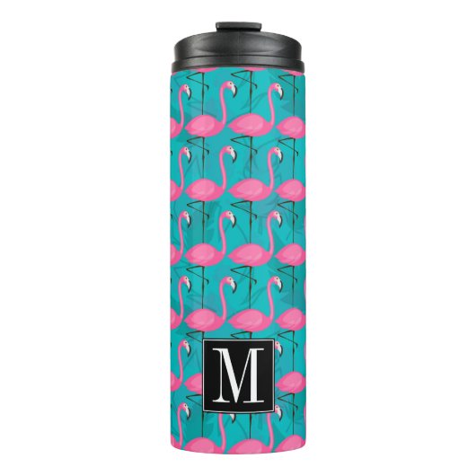 Helles Flamingo-Muster | addieren Ihre Initiale Thermosbecher (Vorderseite)