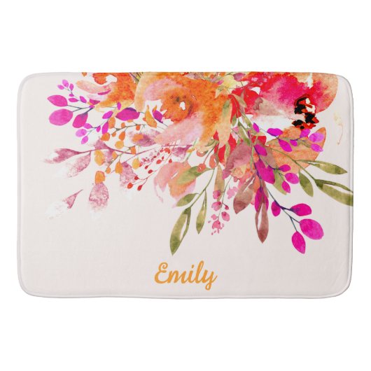 Helles florales romantisches Individuelle Name Badematte (Vorderseite)
