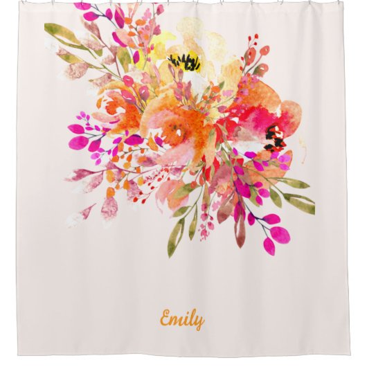 Helles florales romantisches Individuelle Name Duschvorhang (Vorderseite)