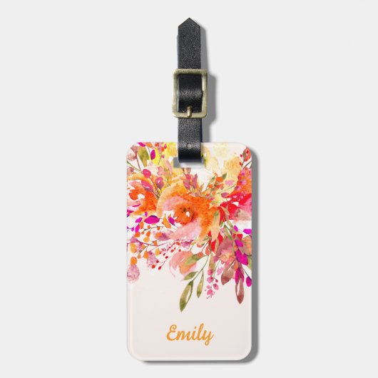 Helles florales romantisches Individuelle Name Gepäckanhänger (Vorderseite vertikal)