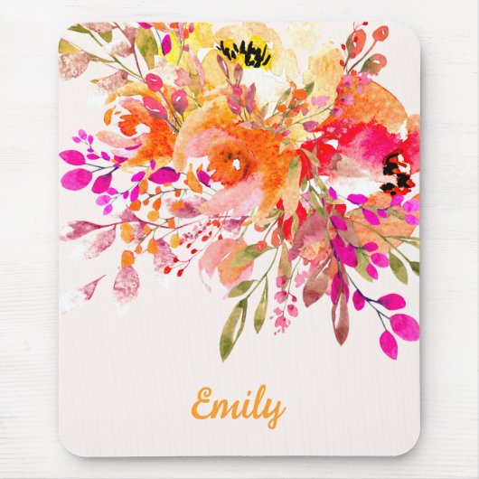 Helles florales romantisches Individuelle Name Mousepad (Vorne)
