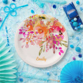 Helles florales romantisches Individuelle Name Pappteller (Party)