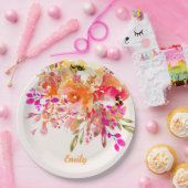 Helles florales romantisches Individuelle Name Pappteller (Party)