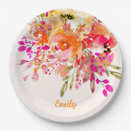 Helles florales romantisches Individuelle Name Pappteller