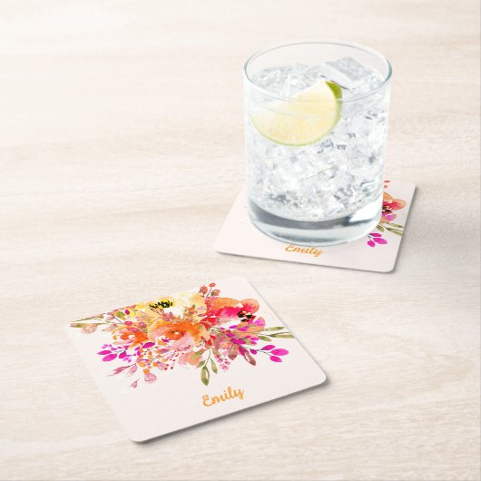 Helles florales romantisches Individuelle Name Rechteckiger Pappuntersetzer (Vor Ort)