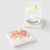 Helles florales romantisches Individuelle Name Steinuntersetzer (Seitenansicht)