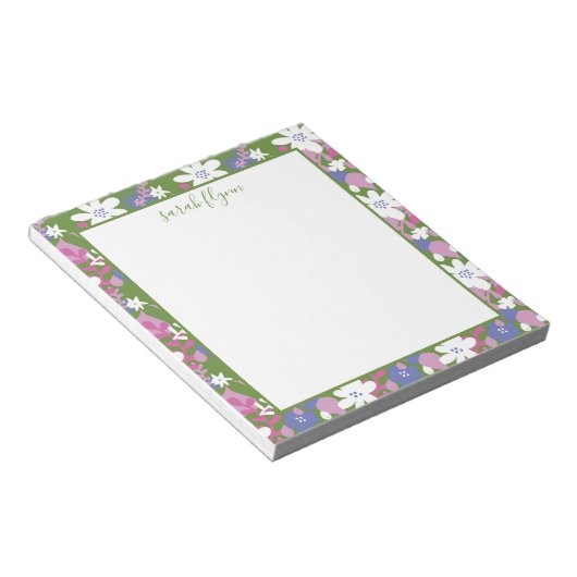 Helles, florales Rosa und weißes Notepad Notizblock (angewinkelt)