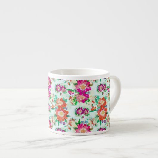 Helles, florales Vintage-Muster Espressotasse (Vorderseite Rechts)