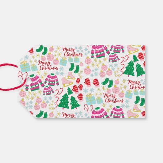 Helles Frohes Weihnachtsmuster Geschenkanhänger (Rückseite Horizontal)