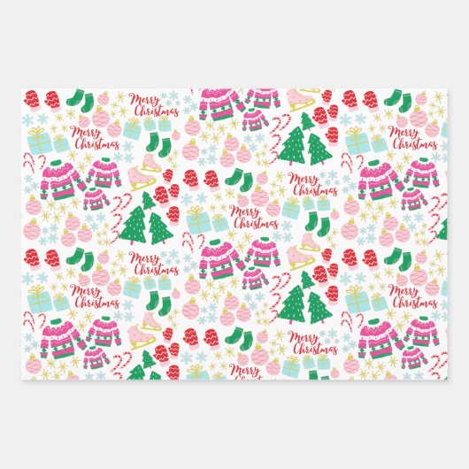 Helles Frohes Weihnachtsmuster Geschenkpapier Set (Vorderseite 3)