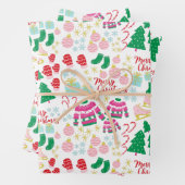 Helles Frohes Weihnachtsmuster Geschenkpapier Set (Beispiel)