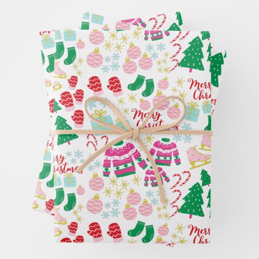 Helles Frohes Weihnachtsmuster Geschenkpapier Set (Beispiel)