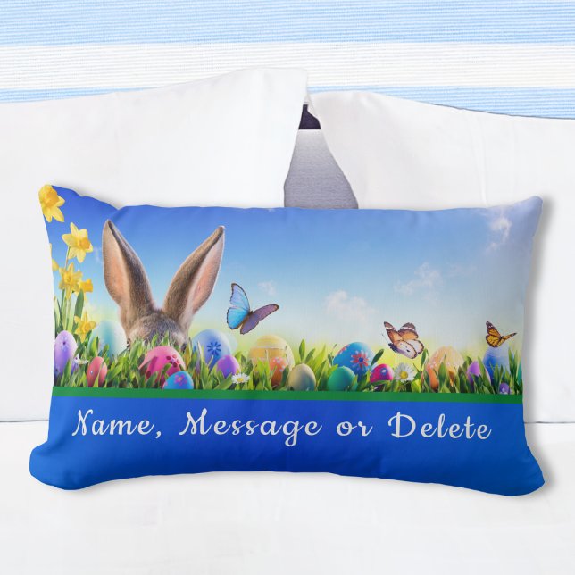 Helles, fröhliches Personalisiert Ostern Lumbalkis Lendenkissen (Easter Lumbar Pillows. Easter gifts for tweens, teenagers, kids, girls, boys. Easter Bunny Pillows.)