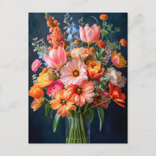 Helles Frühlingsbouquet in Glasvase Postkarte