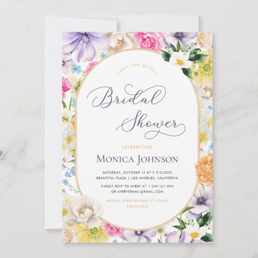 Helles Frühlingsflorengarten Blumengebirge Brautpa Einladung (Vorderseite)