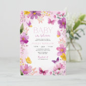 Helles Fuchsia Floral Baby Shower Baby in Bloom Einladung (Stehend Vorderseite)