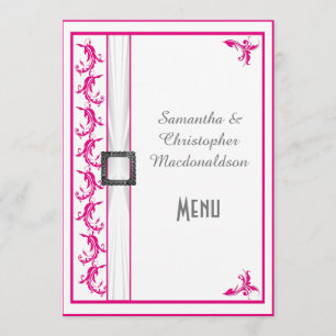 Helles Fuchsienrosa Hochzeitsmenü Menükarte