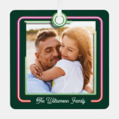Helles Fun Retro Neon Rosa & Green Frame Zwei Foto Ornament Aus Metall (Vorderseite)
