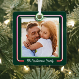 Helles Fun Retro Neon Rosa & Green Frame Zwei Foto Ornament Aus Metall