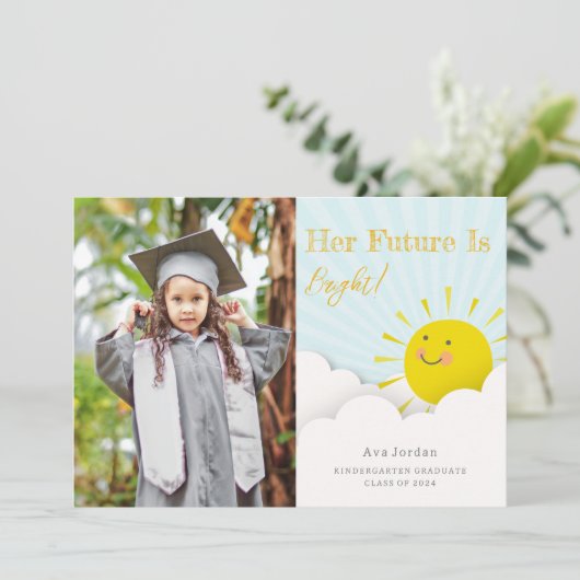 Helles Future Sunshine Abschluss Foto Einladung (Stehend Vorderseite)