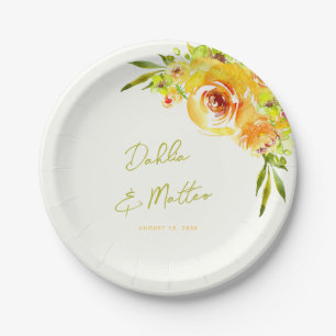 Helles Gelb Grün Lebendige Sommer Blumen Hochzeit Pappteller